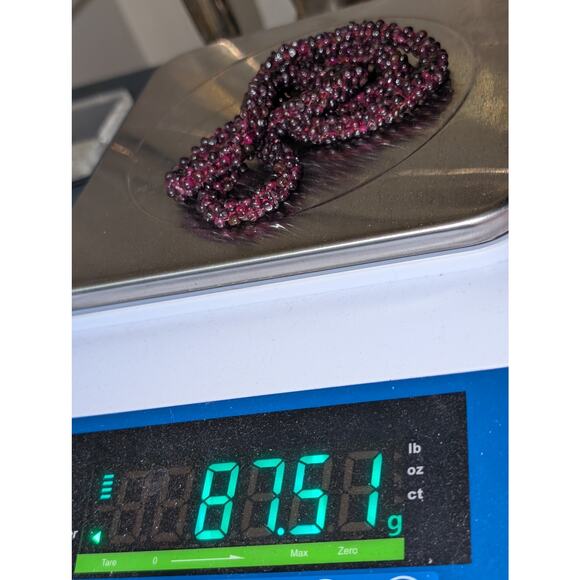 Estate Vintage Woven Rope Purple Garnet Seed Bead 25" No Clasp Necklace - Picture 7 of 7